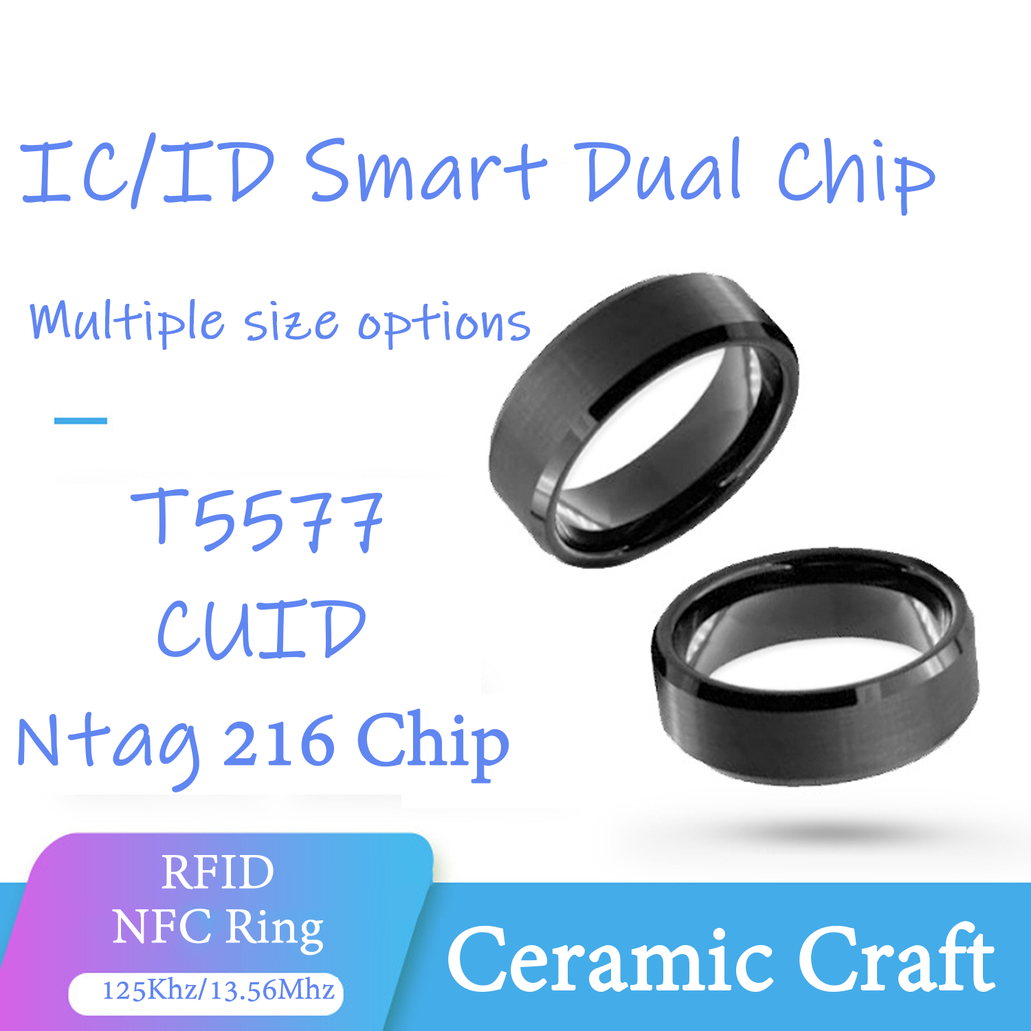 Smart Ring Nfc Pay - CUID T5577 Doppio Chip Clone Anello